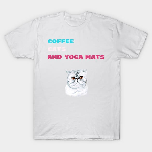 Coffee cats and yoga mats funny yoga and cat drawing T-Shirt by Red Yoga